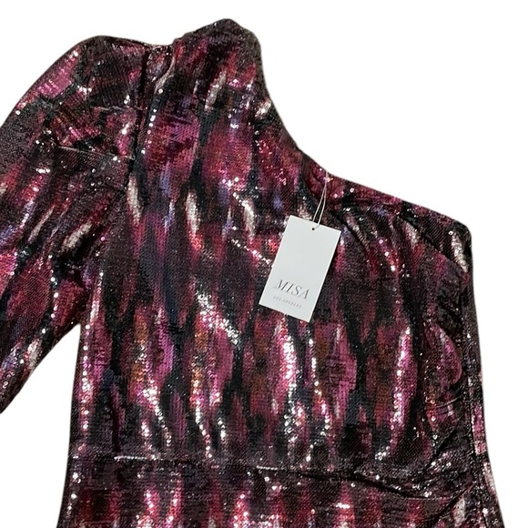 Misa Los Angeles Nova Mini Dress‎ Women’s Size Small Fuchsia Ikat Sequin Pink - Picture 4 of 10
